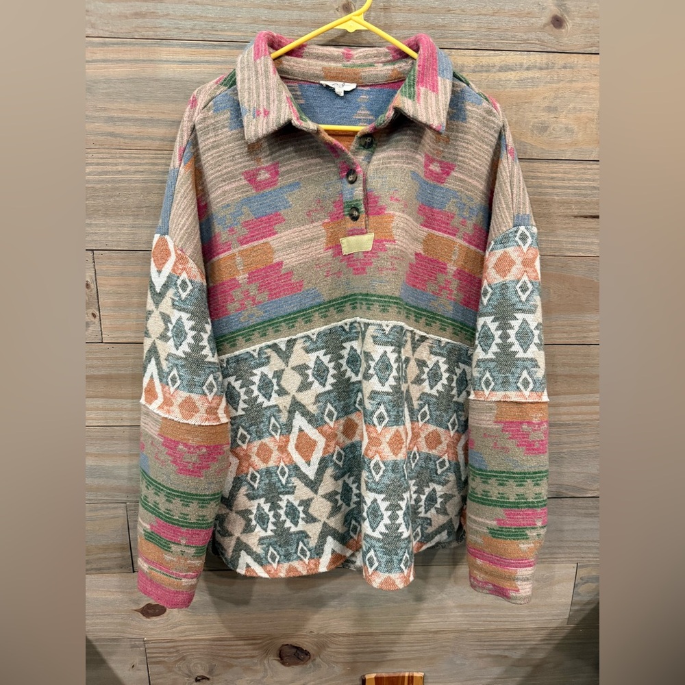 Easel Multicolor Aztec Pattern Sweater - image 1